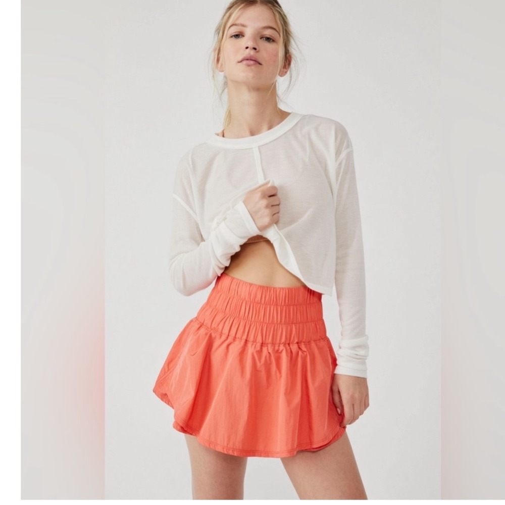 FP Movement The Way Home Skort High Rise Smocked Waist Coral Orange XS